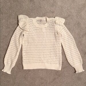 Loft White Sweater with Ruffle Details